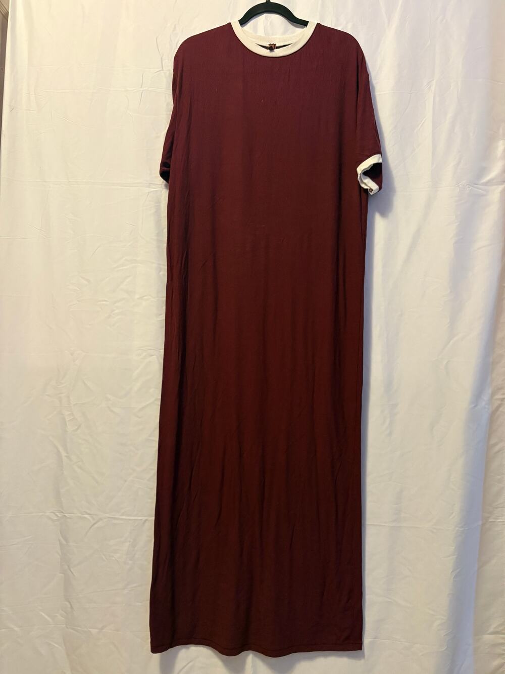 SKIMS Soft Lounge Ringer T-Shirt Maxi Dress Burgundy Red Sz S